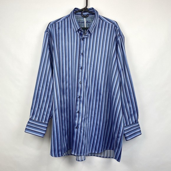Visconti Black Men's 2XLB Blue Striped Long Sleeve Casual Shirt Flip Cuff Design - Picture 1 of 12